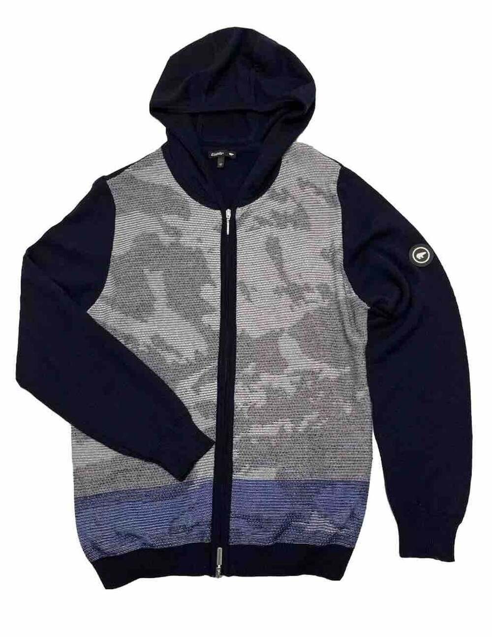 Eisbar Hooded Full Zip Sweater Mens Size M EU 50 Blue & Gray Wool Knit